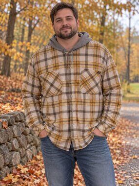 HURLEY Men's Shacket Flannel Hooded Button-Up Cream Plaid NWOT XL